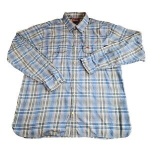Simms Shirt Mens XL Blue Plaid Pockets Outdoor Fishing Long Sleeve